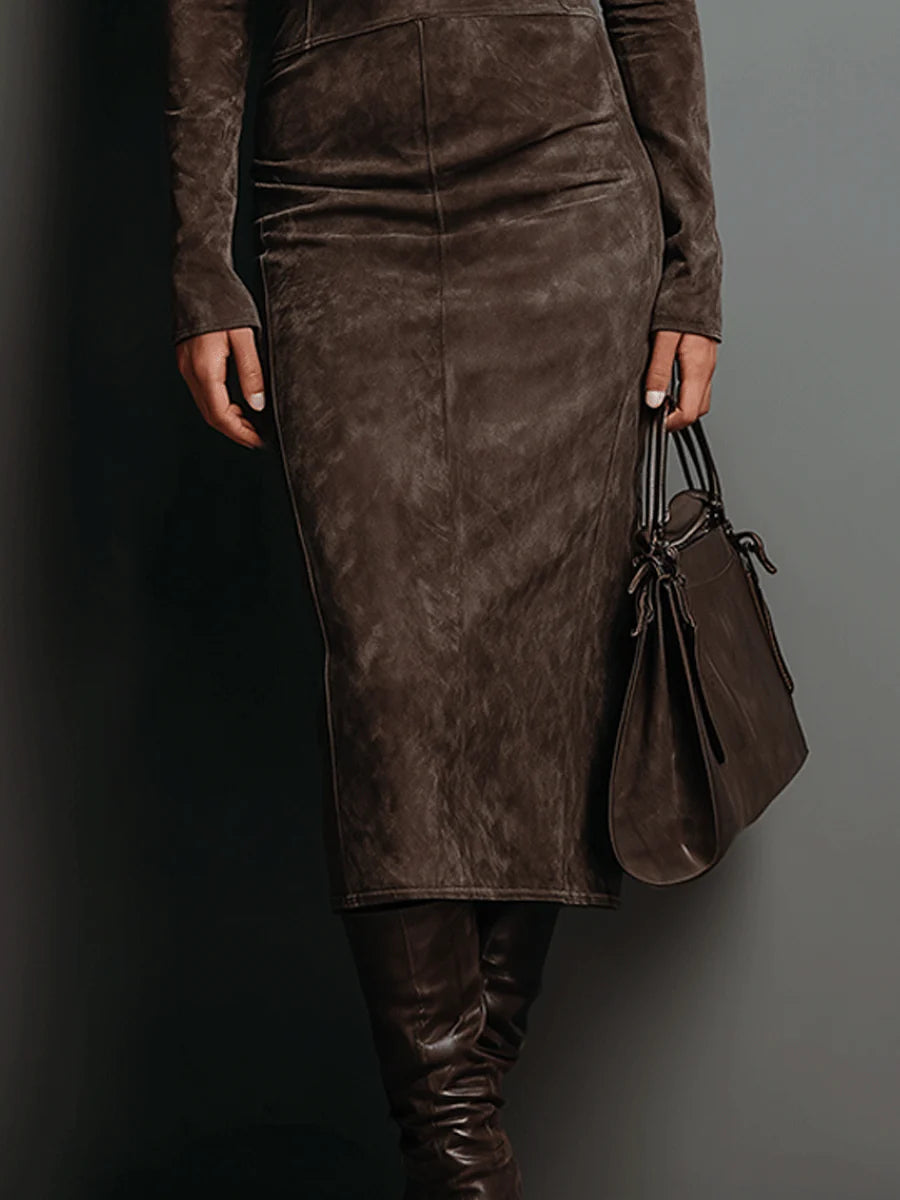 Soviqa® | Midi Long Brown Dress