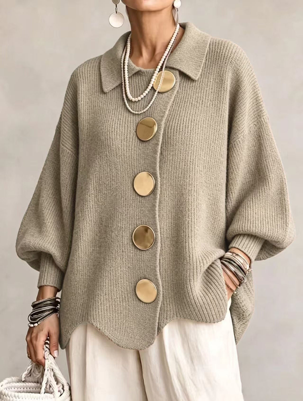 Soviqa® | Oversized cardigan with large gold buttons