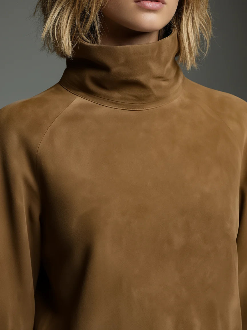 Soviqa® | Oversized Suede Mini Dress with High Neck