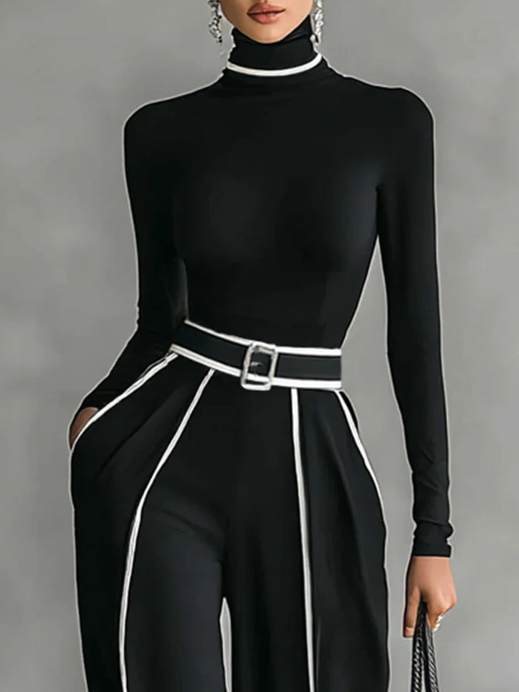 Soviqa® | Elegant Set with High Collar and Wide Trousers