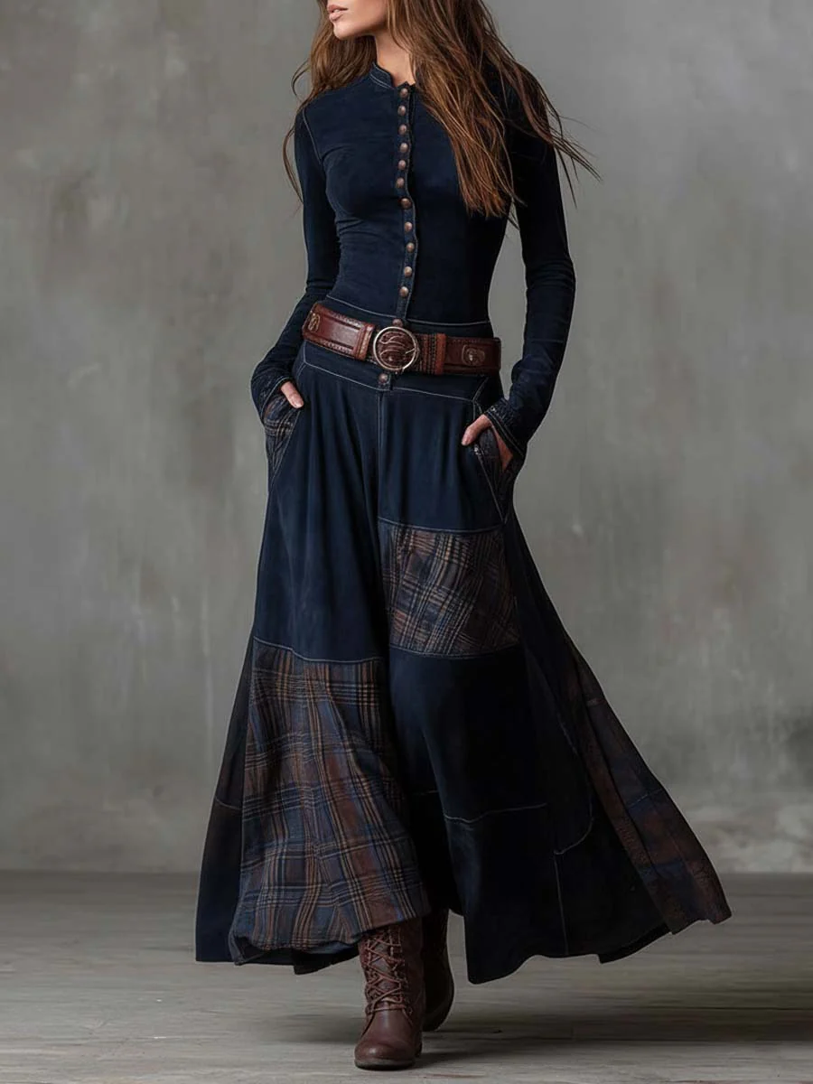 Soviqa® | Suede Maxi Dress with Belt