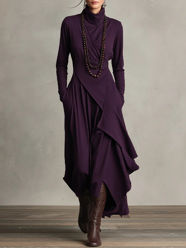 Soviqa® | Vintage Asymmetrical Turtle-neck Dress