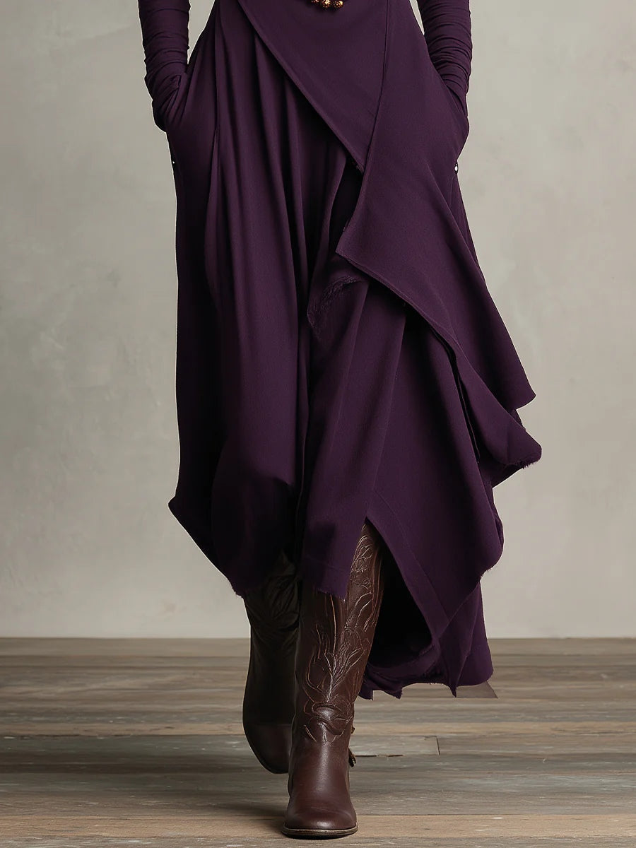 Soviqa® | Vintage Asymmetrical Turtle-neck Dress