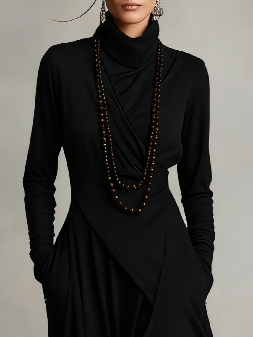 Soviqa® | Vintage Asymmetrical Turtle-neck Dress