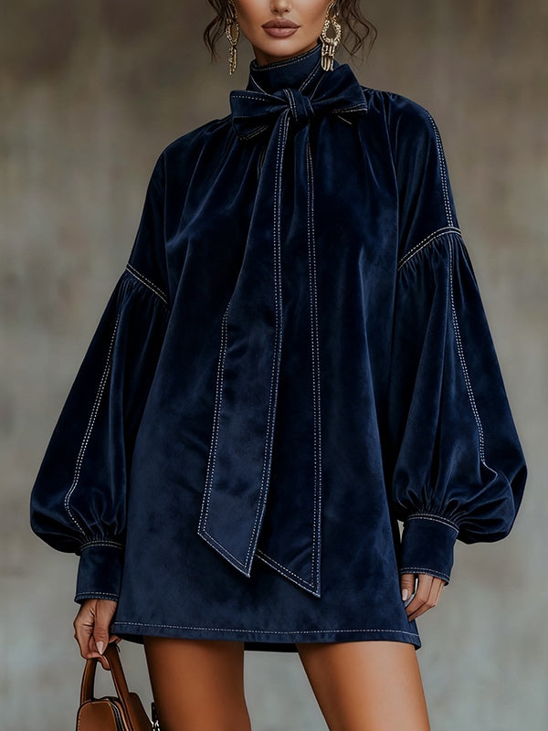Soviqa® | Velvet Mini Dress with Bow