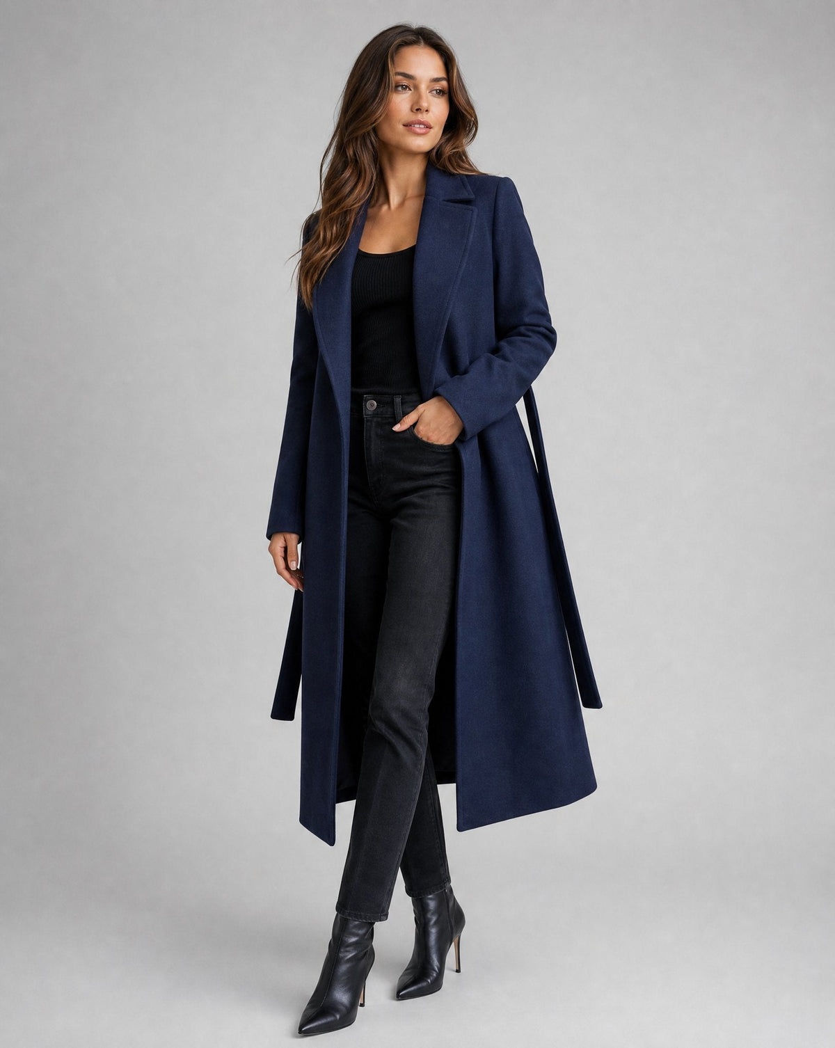 Soviqa® | Belted Long Lapel Coat