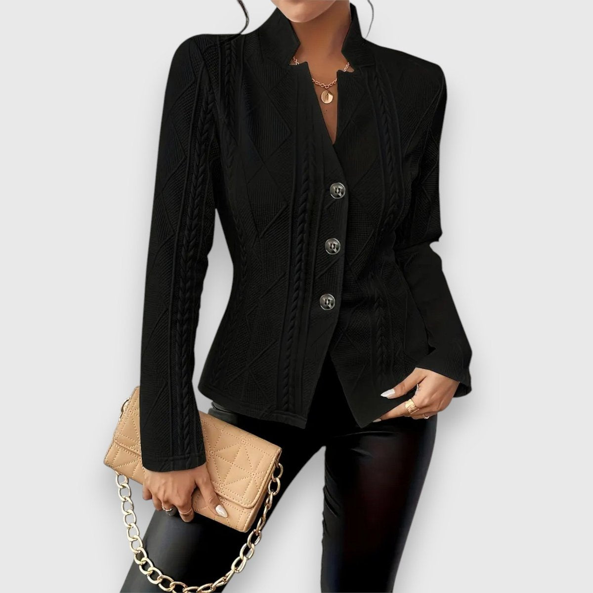 Soviqa® | Textured Button-Front Cardigan