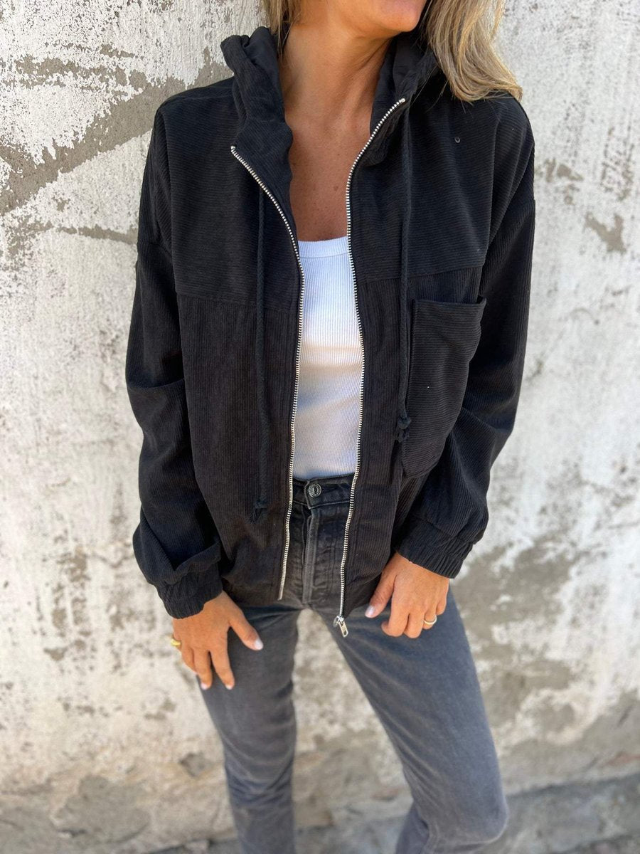 Soviqa® | Ribbed Zip-Up Hooded Jacket