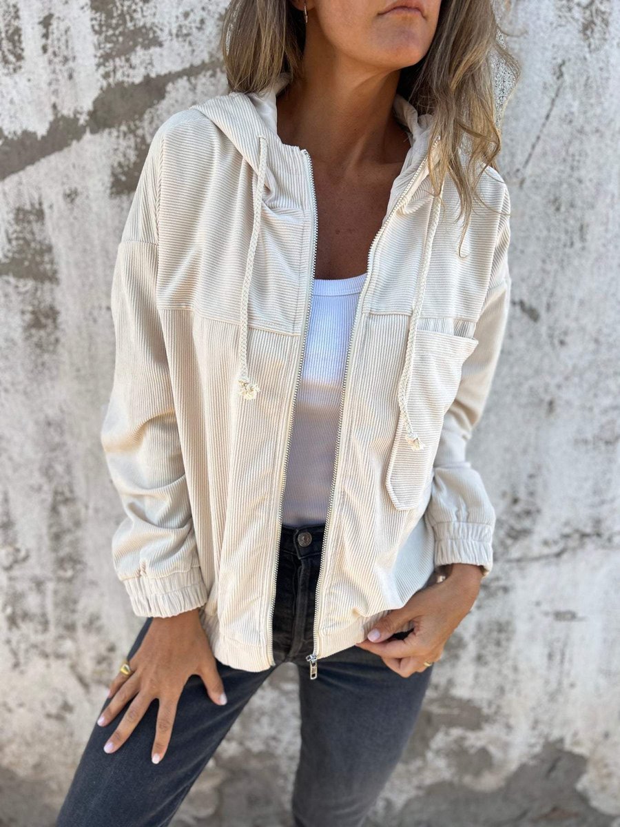 Soviqa® | Ribbed Zip-Up Hooded Jacket