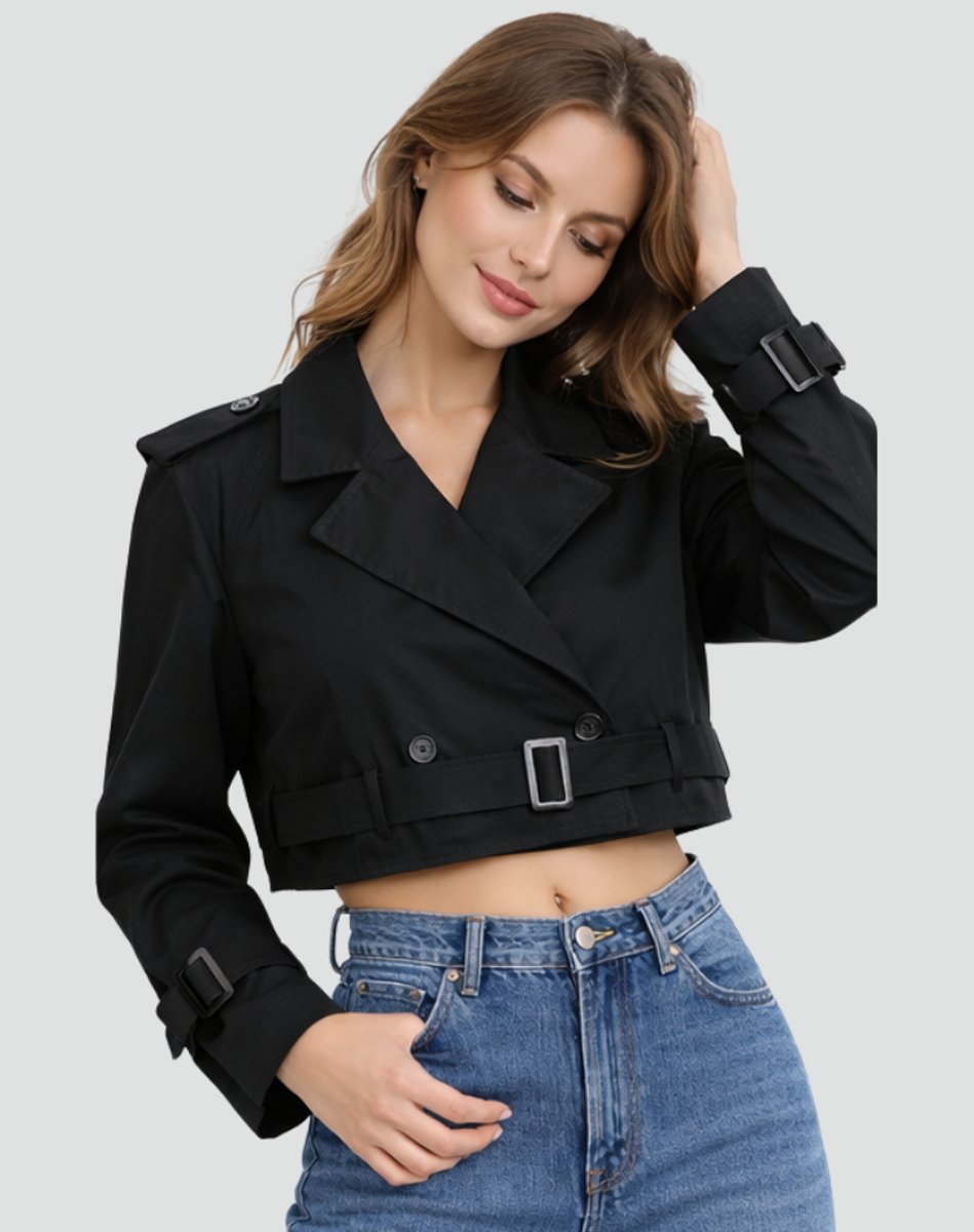 Soviqa® | Cropped Belted Trench Coat