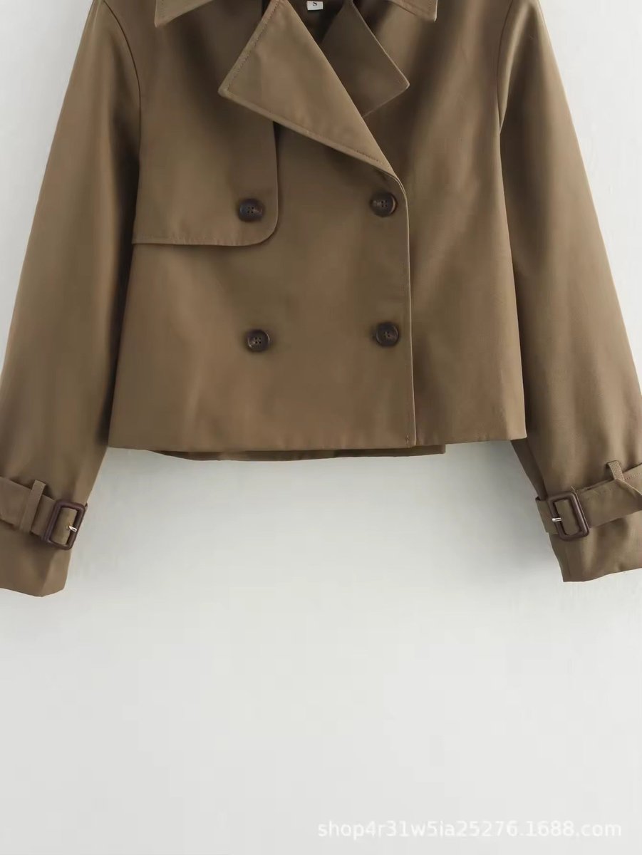 Soviqa® | Cropped Double-Breasted Trench Coat