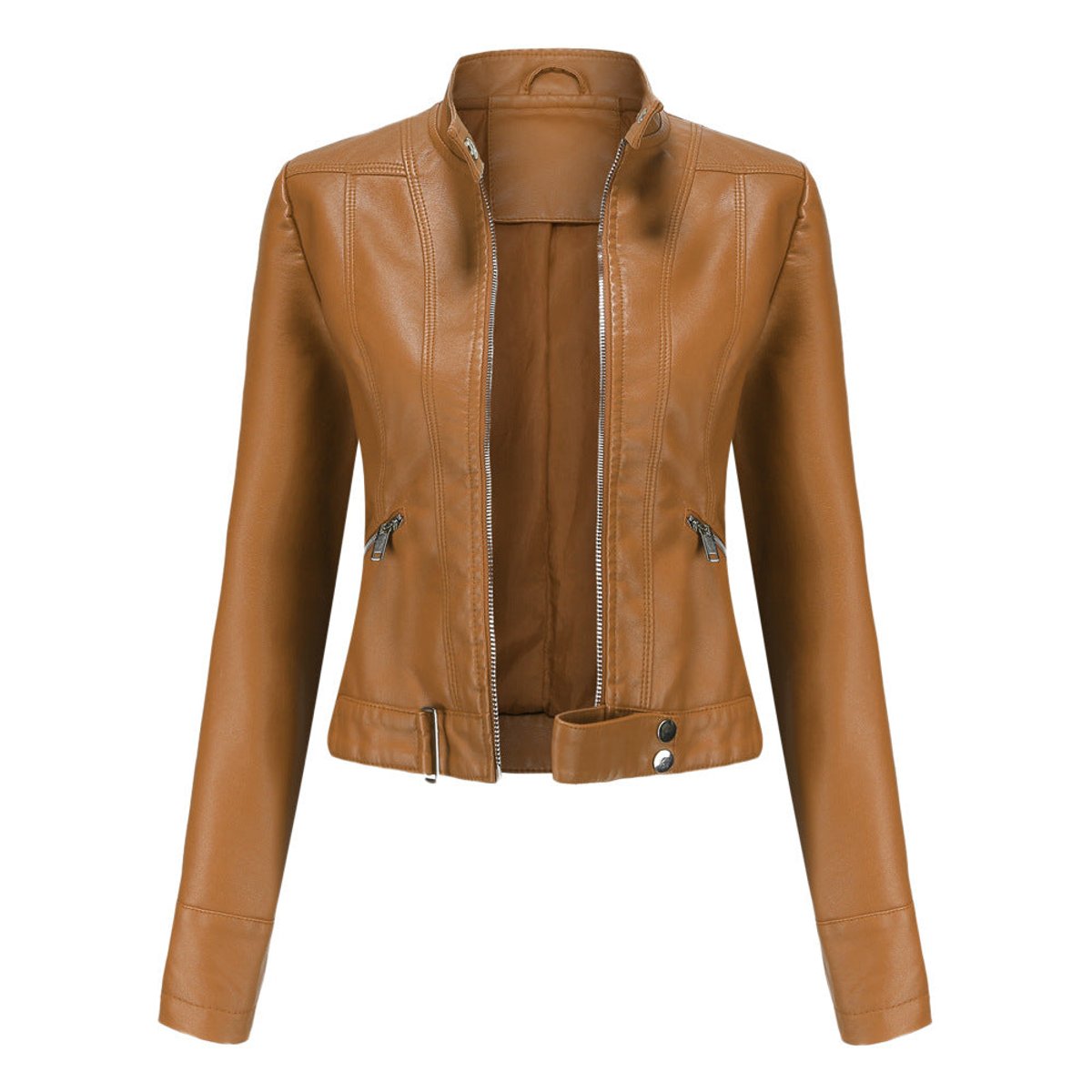 Soviqa® | Cropped Stand-Collar Moto Jacket
