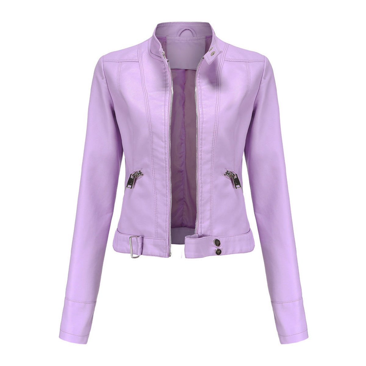 Soviqa® | Cropped Stand-Collar Moto Jacket
