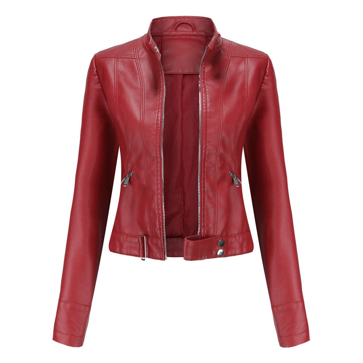 Soviqa® | Cropped Stand-Collar Moto Jacket