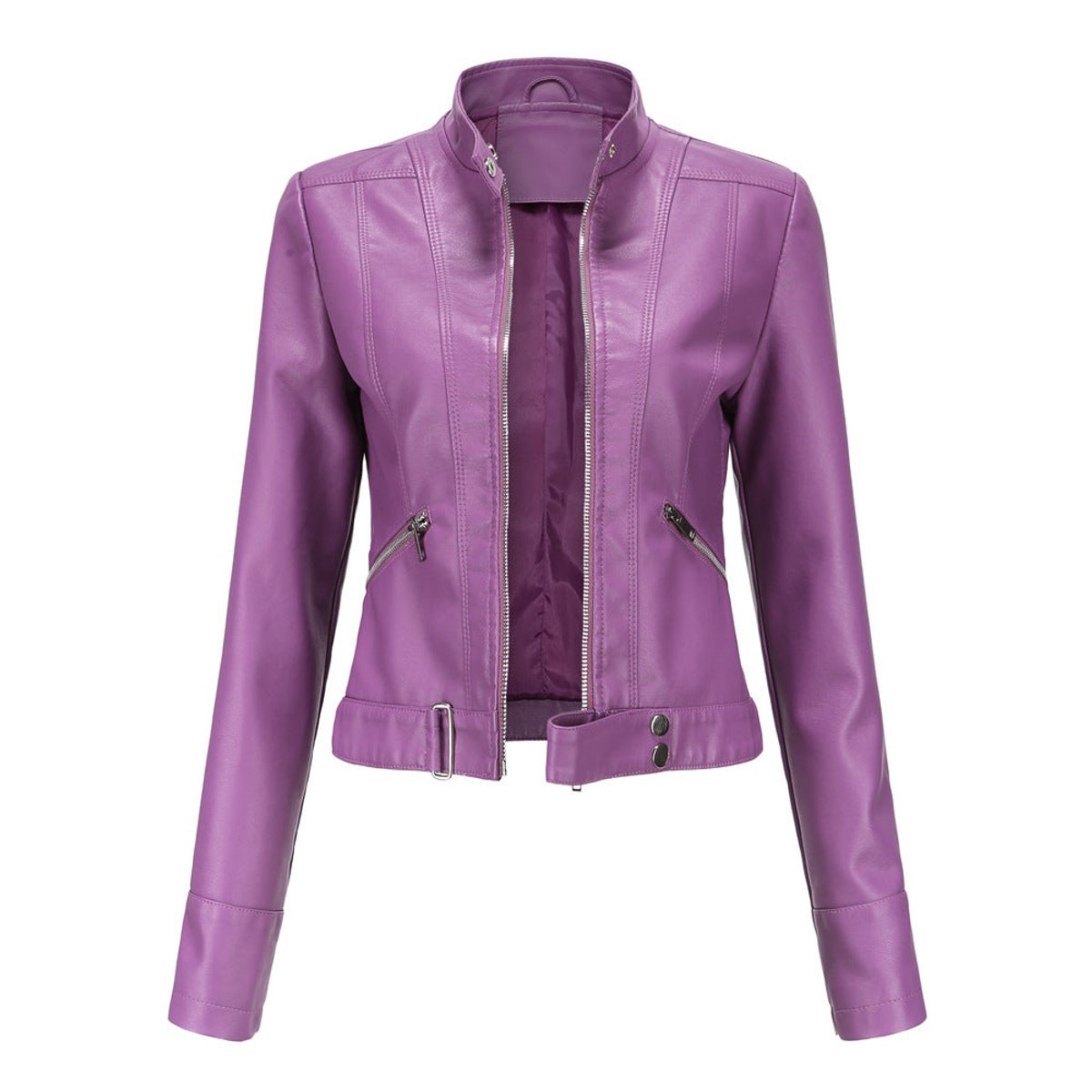 Soviqa® | Cropped Stand-Collar Moto Jacket