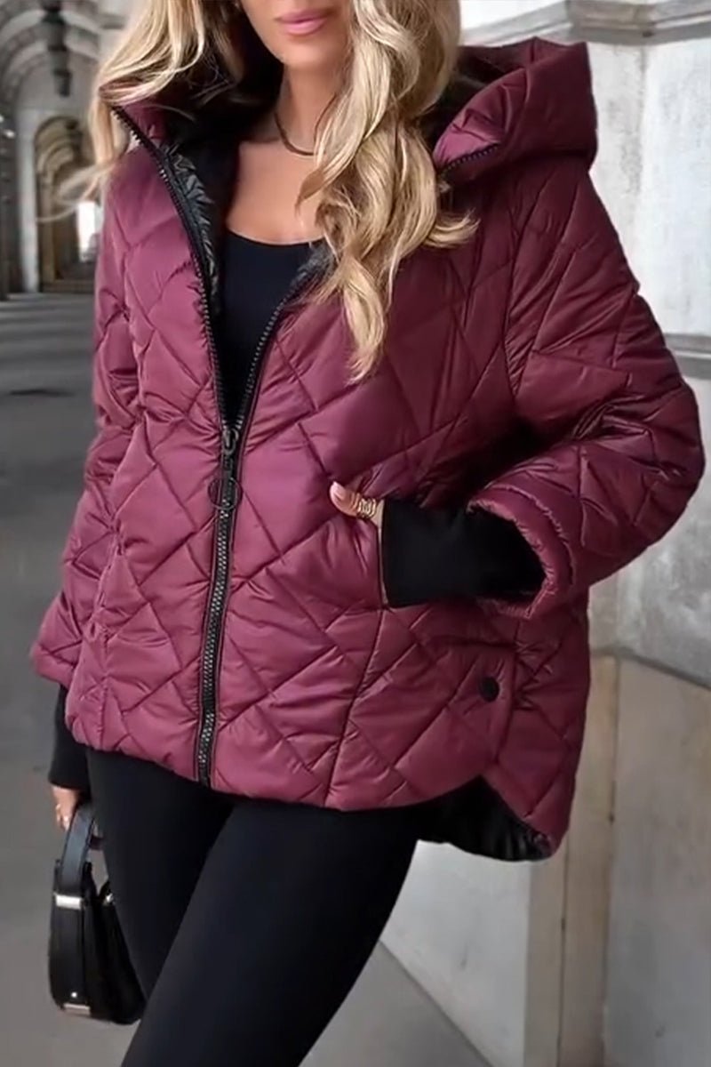 Soviqa® | Diamond Quilted Hooded Zip-Up Jacket