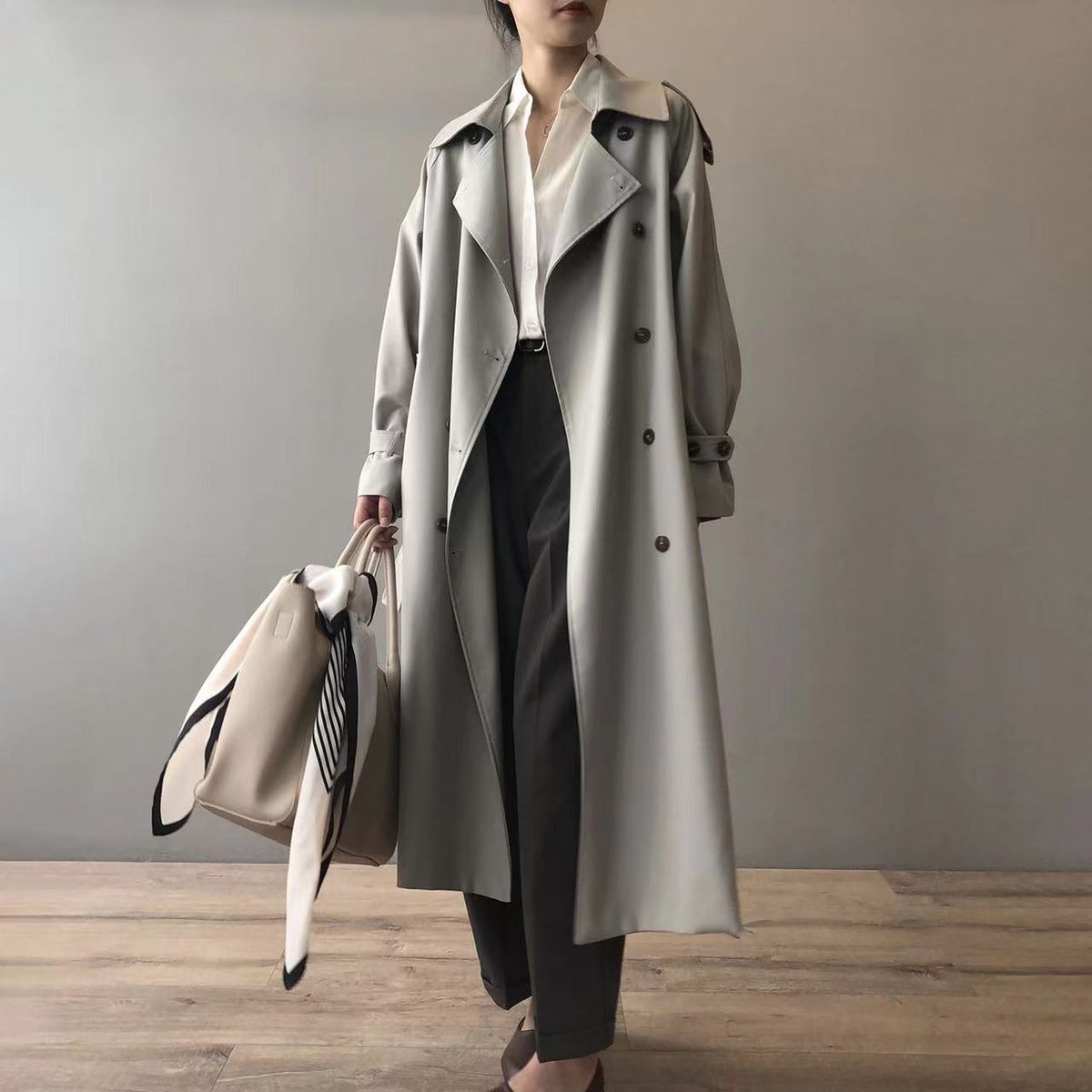 Soviqa® | Double-Breasted Belted Long Trench Coat