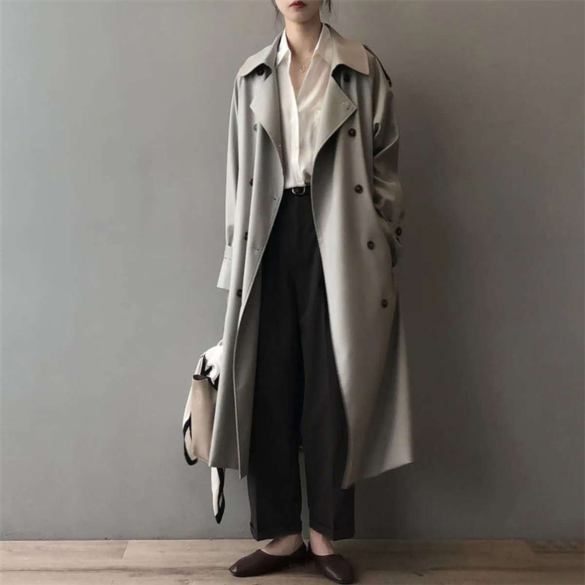 Soviqa® | Double-Breasted Belted Long Trench Coat