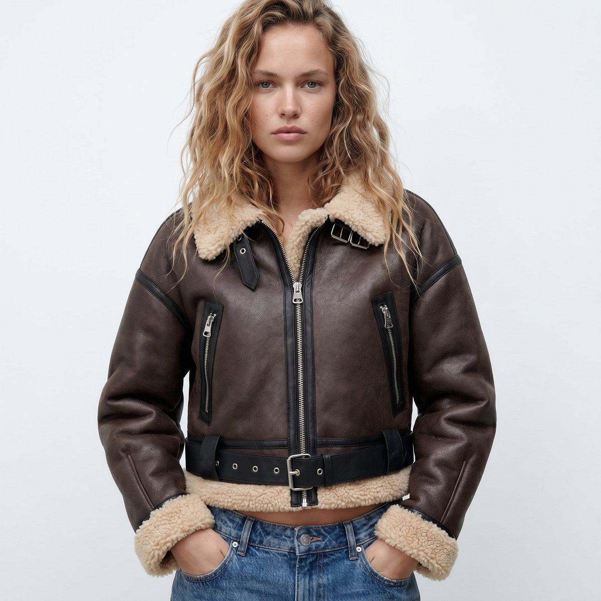 Soviqa® | Cropped Aviator Bomber Jacket