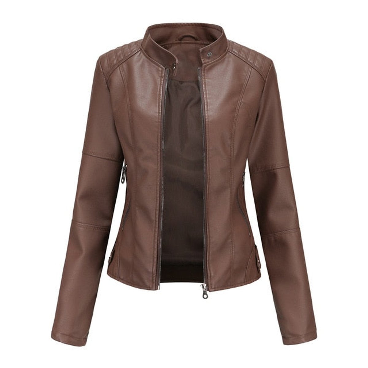 Soviqa® | Refined Stand-Collar Moto Jacket