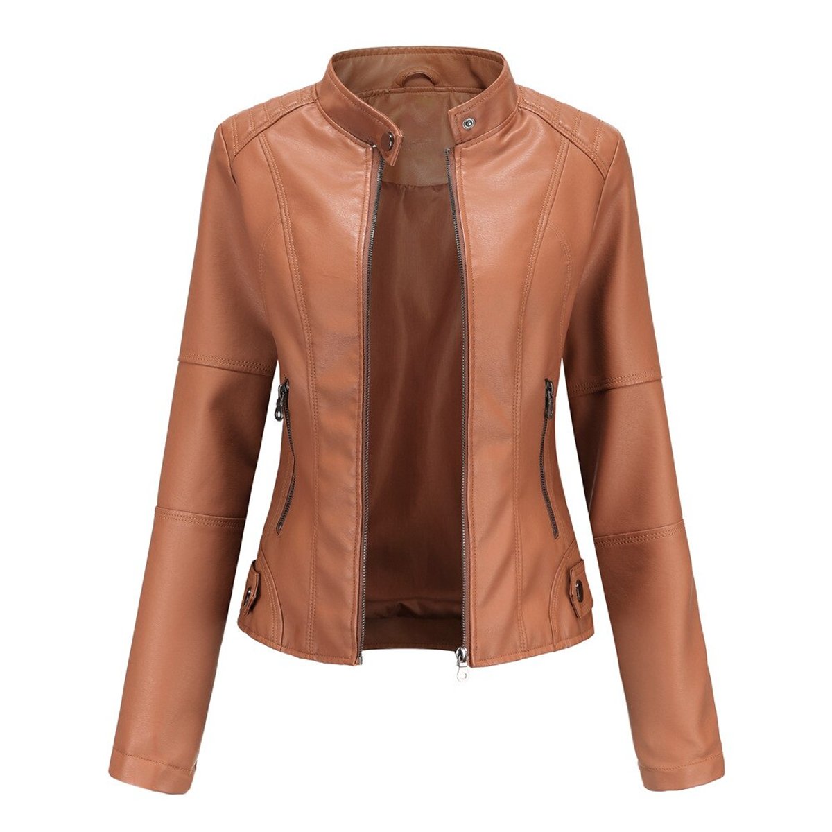 Soviqa® | Refined Stand-Collar Moto Jacket