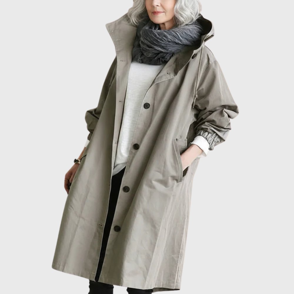 Soviqa® | Hooded Relaxed-Fit Long Trench Coat
