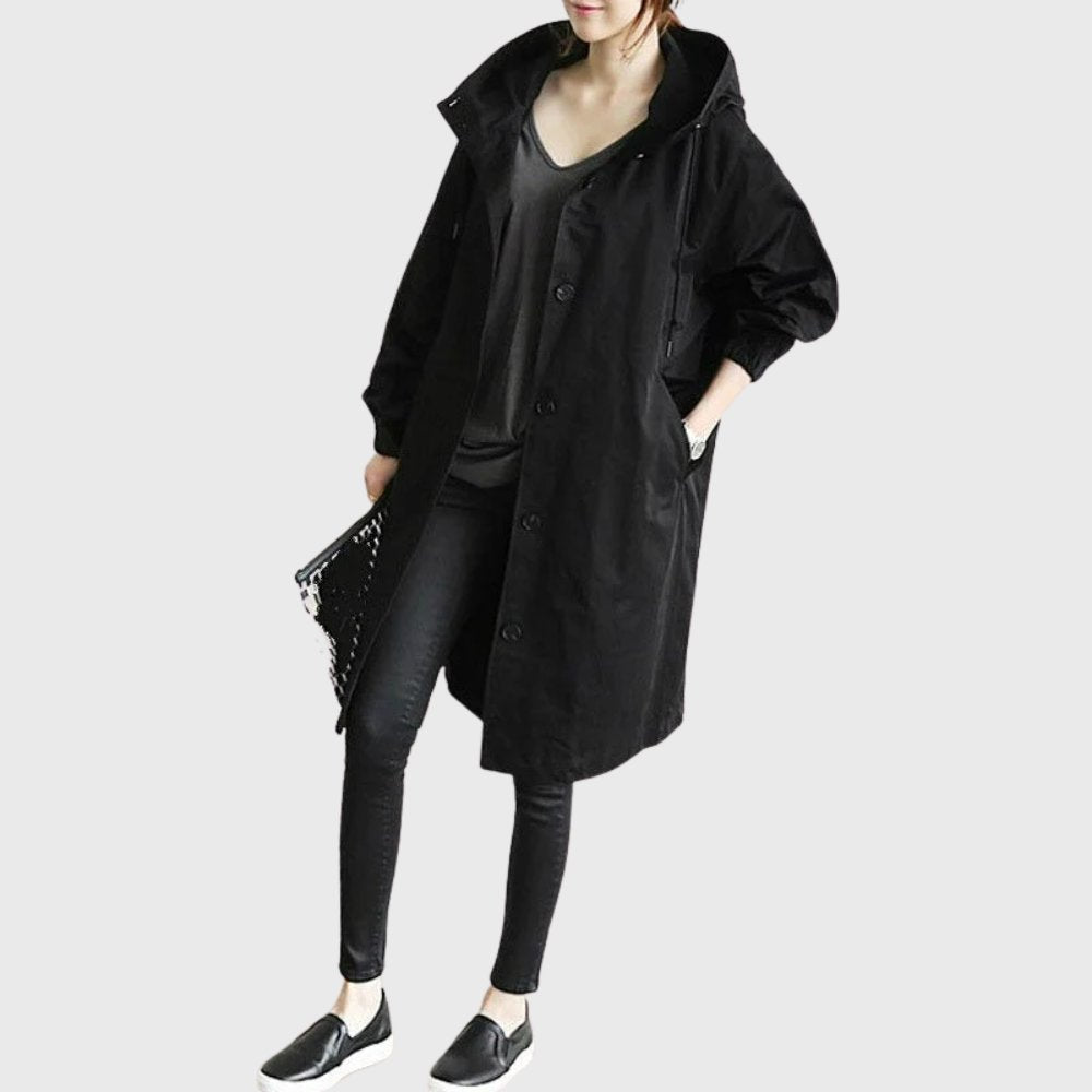 Soviqa® | Hooded Relaxed-Fit Long Trench Coat