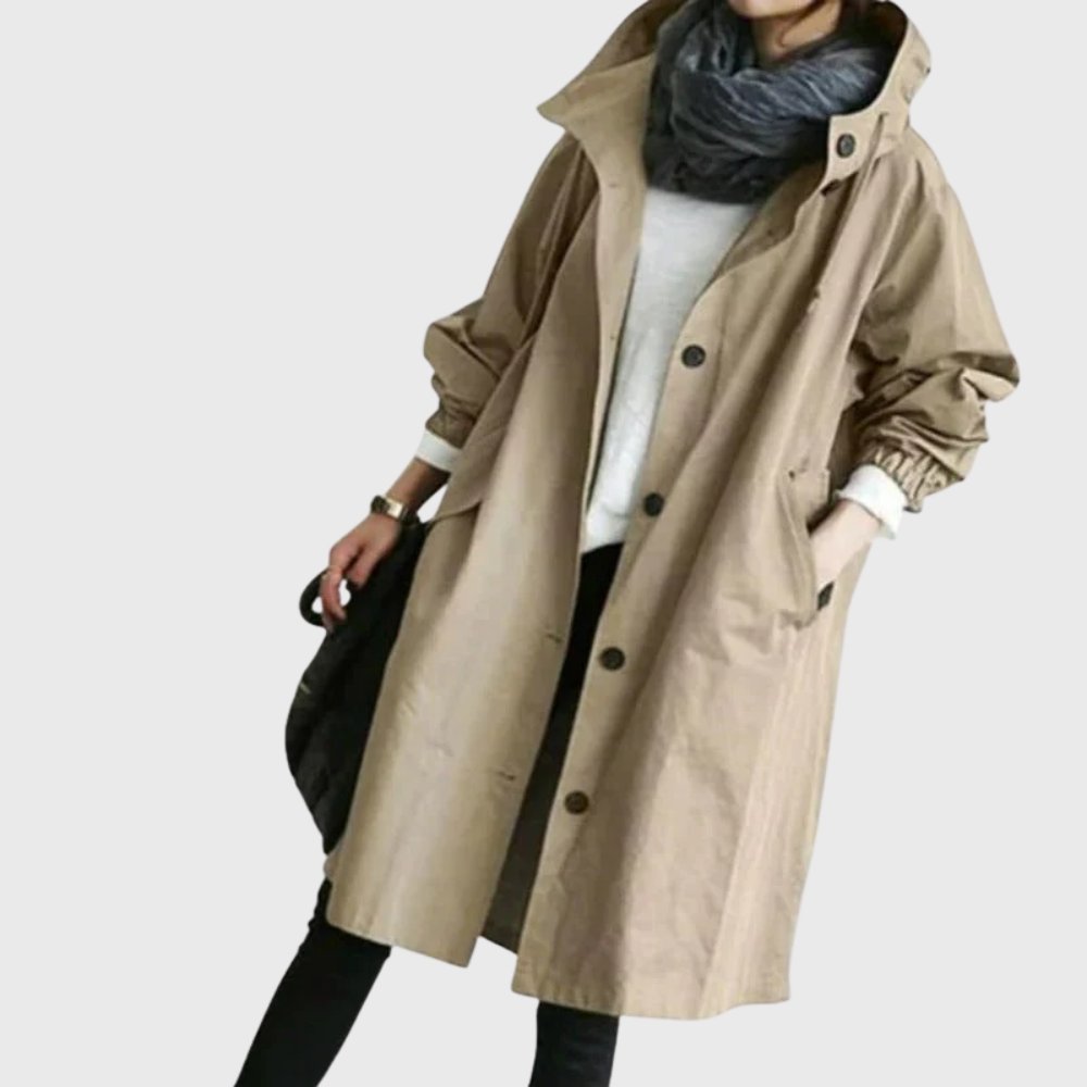 Soviqa® | Hooded Relaxed-Fit Long Trench Coat