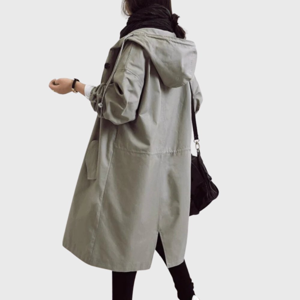 Soviqa® | Hooded Relaxed-Fit Long Trench Coat