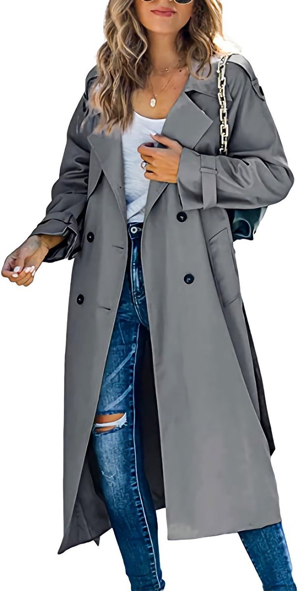 Soviqa® | Double-Breasted Belted Longline Trench Coat