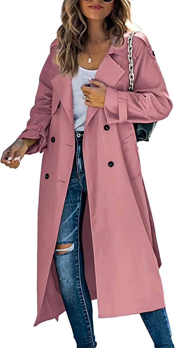Soviqa® | Double-Breasted Belted Longline Trench Coat