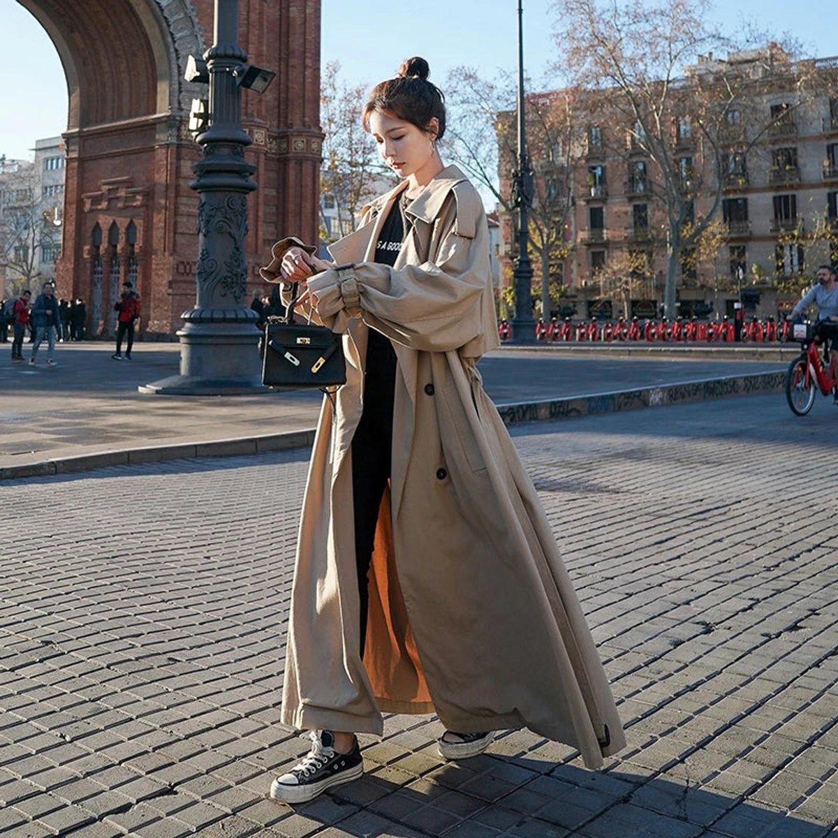 Soviqa® | Oversized Double-Breasted Long Trench Coat