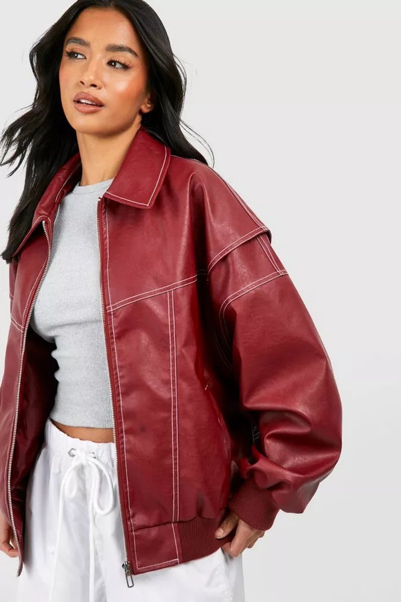 Soviqa® | Oversized Contrast-Stitch Bomber Jacket