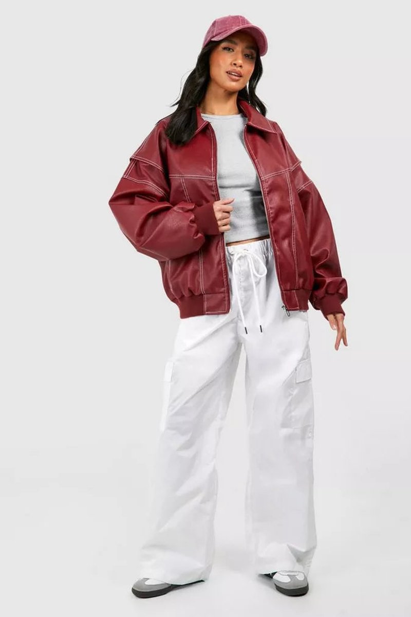 Soviqa® | Oversized Contrast-Stitch Bomber Jacket