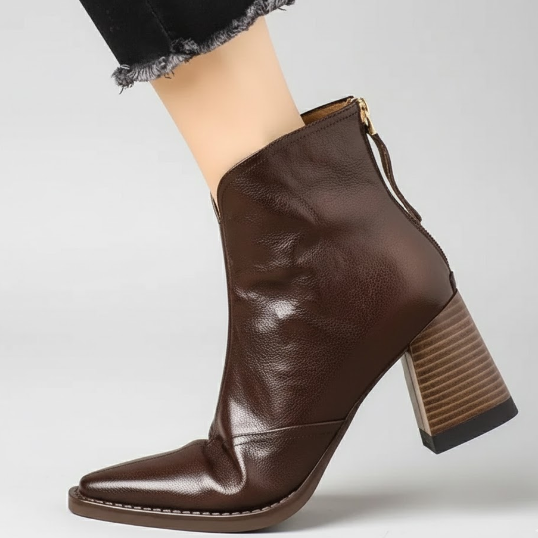 Soviqa® | Leather ankle boots with medium heel