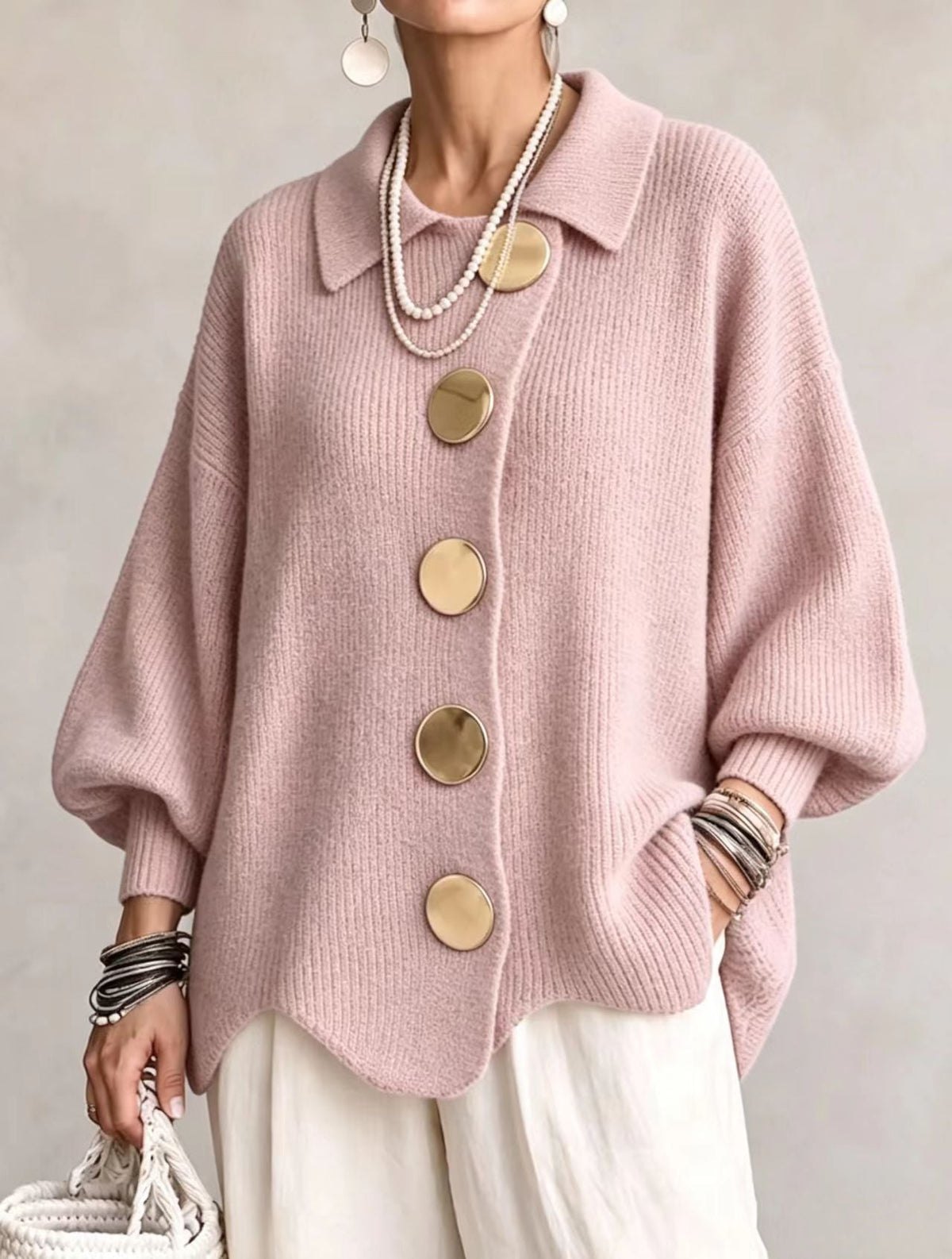 Soviqa® | Oversized cardigan with large gold buttons
