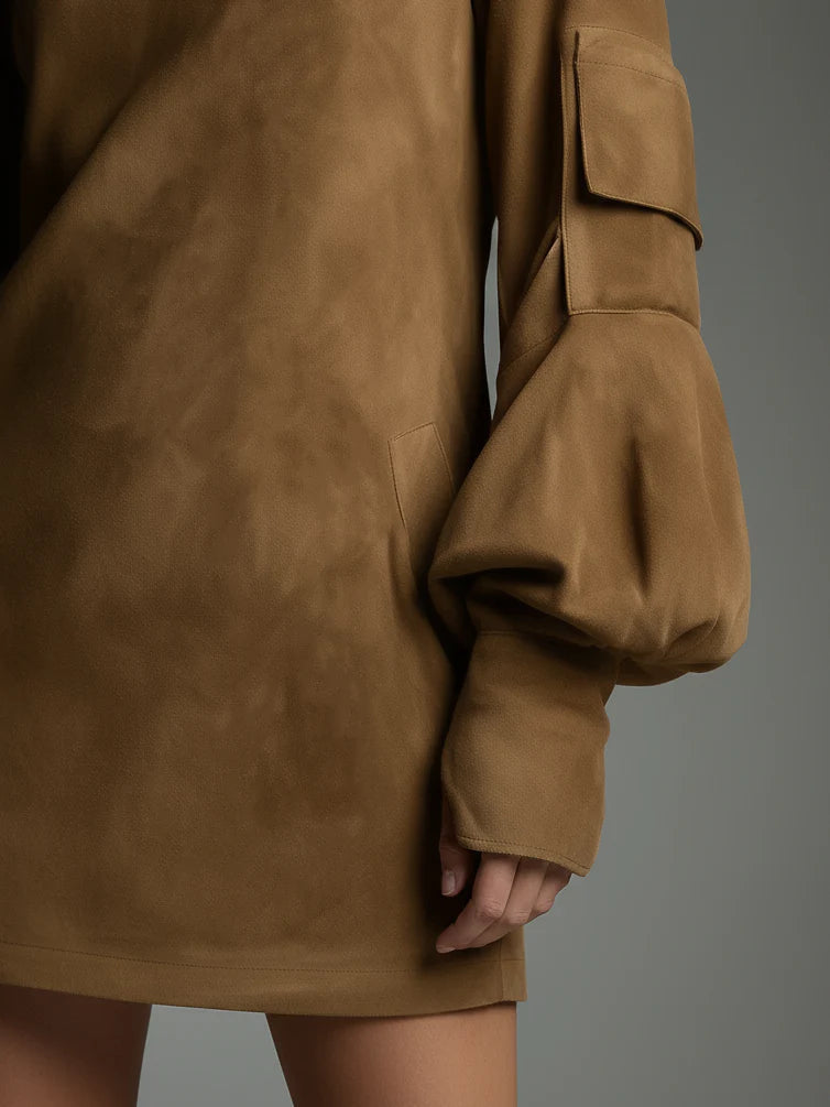 Soviqa® | Oversized Suede Mini Dress with High Neck