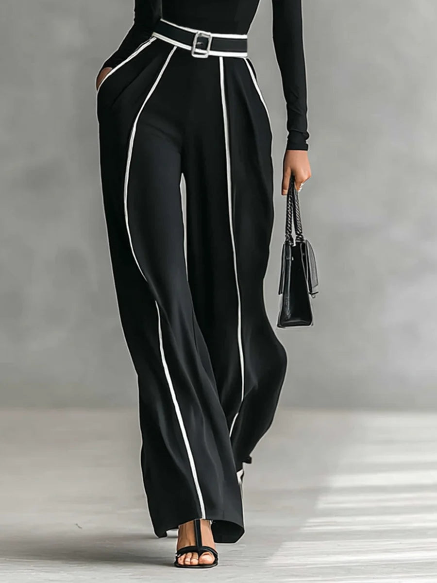 Soviqa® | Elegant Set with High Collar and Wide Trousers