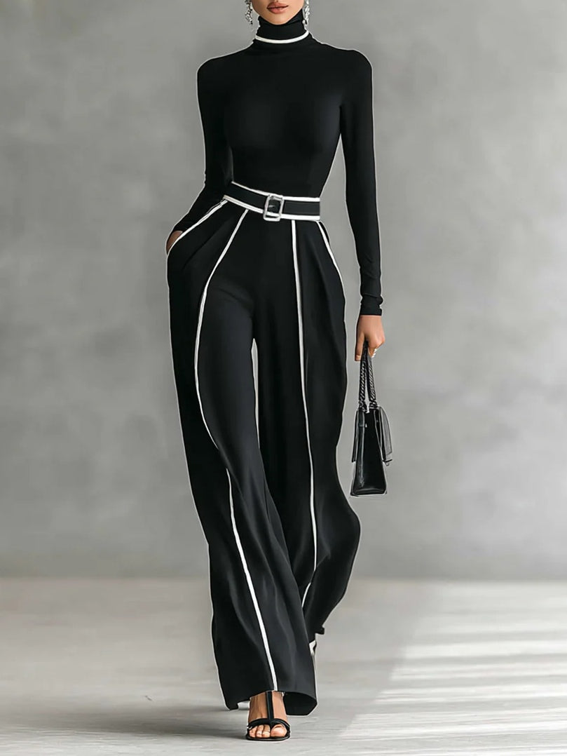 Soviqa® | Elegant Set with High Collar and Wide Trousers