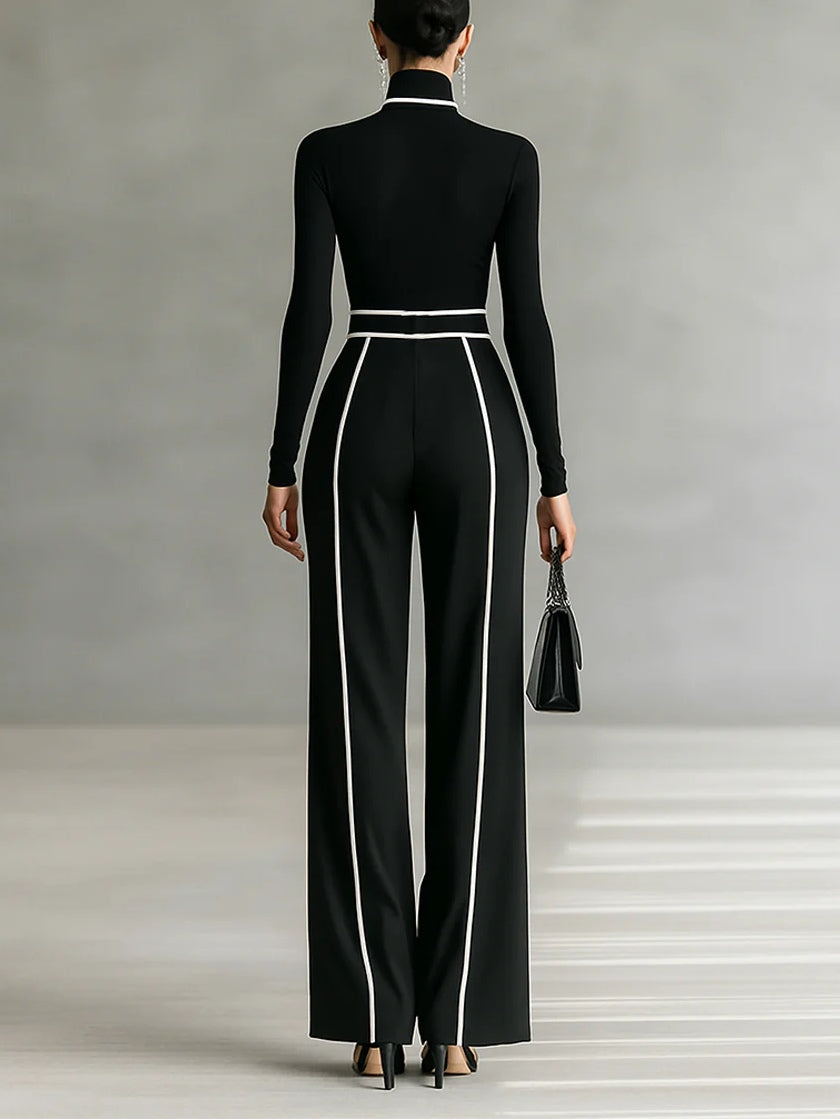 Soviqa® | Elegant Set with High Collar and Wide Trousers