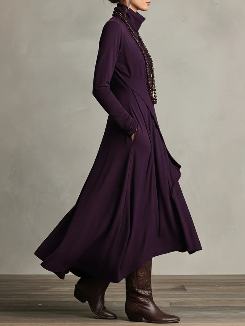 Soviqa® | Vintage Asymmetrical Turtle-neck Dress