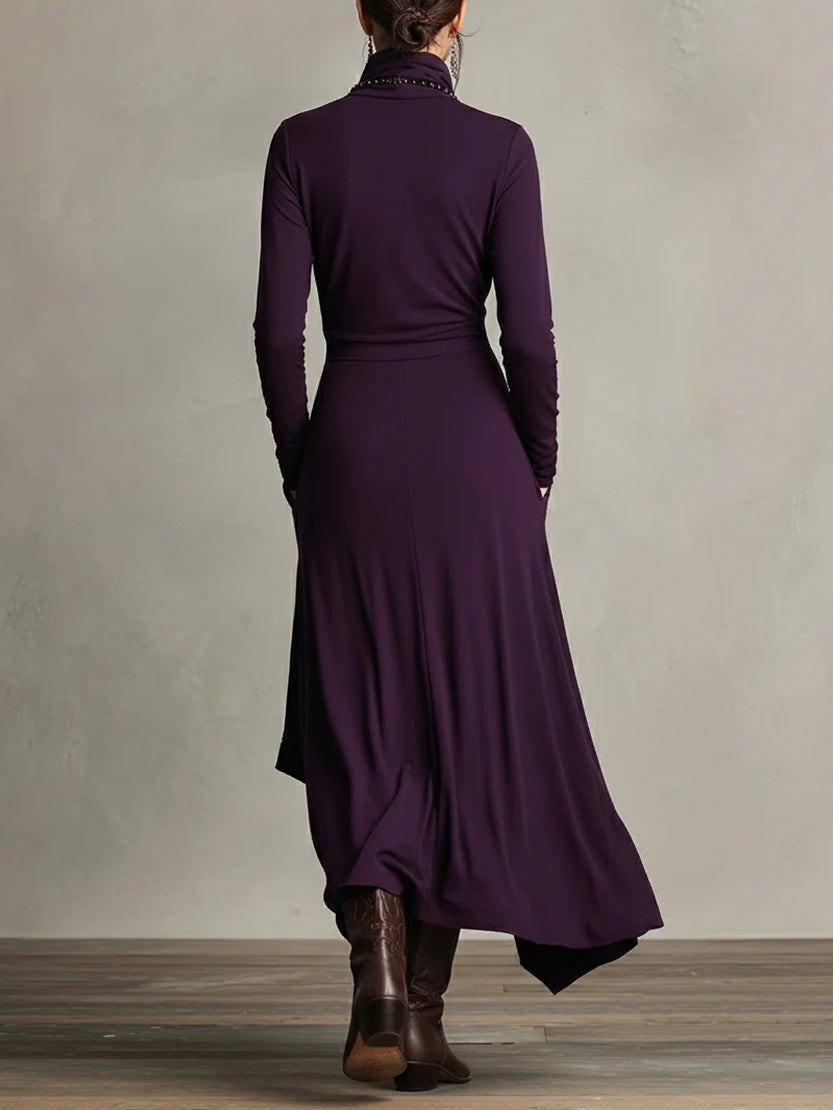 Soviqa® | Vintage Asymmetrical Turtle-neck Dress