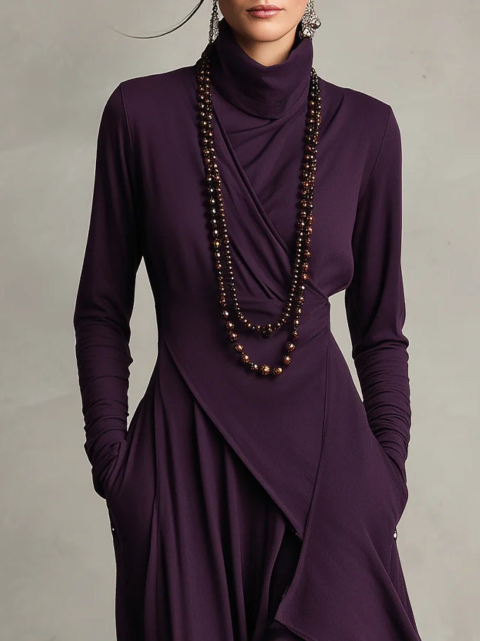 Soviqa® | Vintage Asymmetrical Turtle-neck Dress