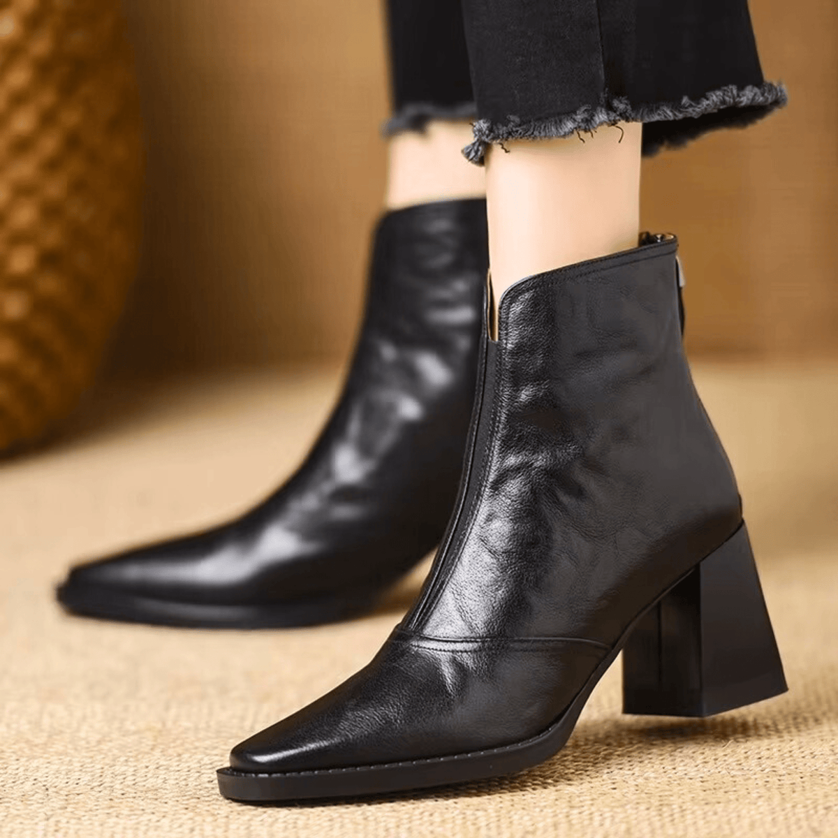 Soviqa® | Leather ankle boots with medium heel