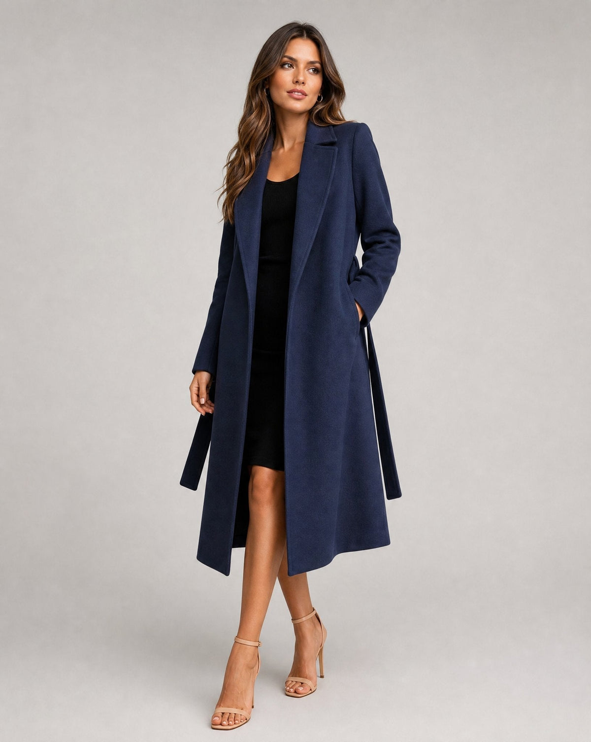 Soviqa® | Belted Long Lapel Coat