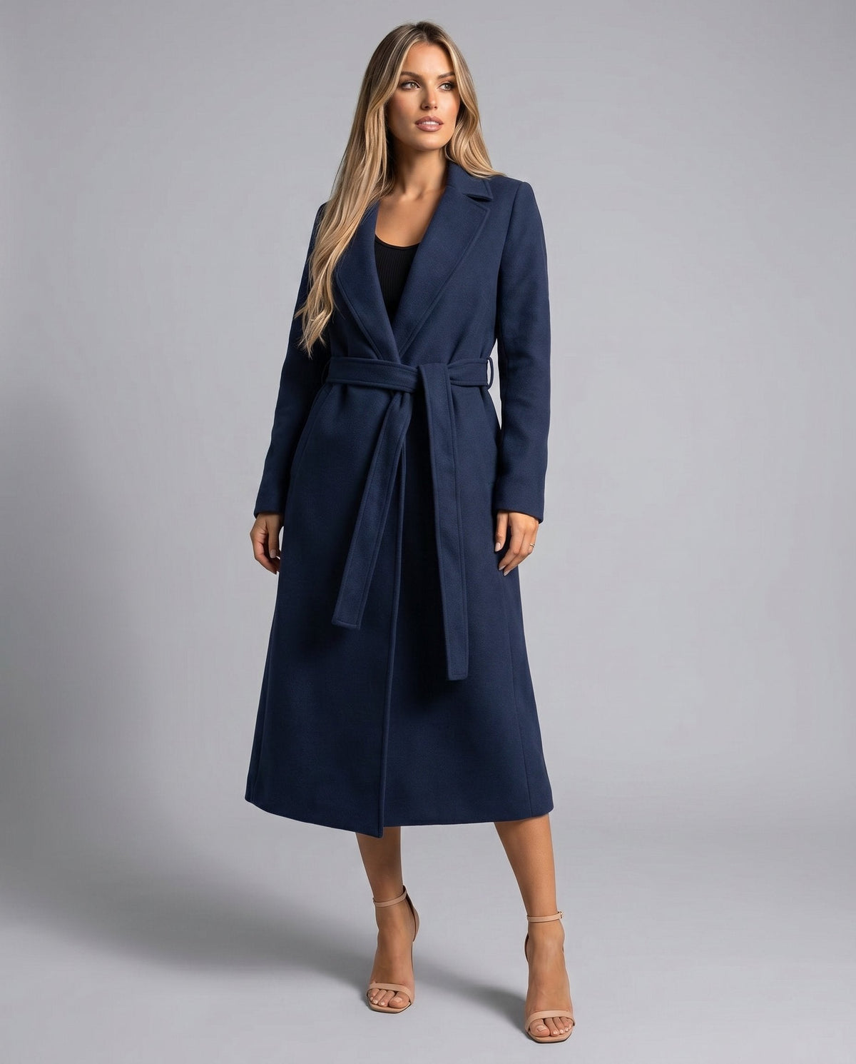 Soviqa® | Belted Long Lapel Coat