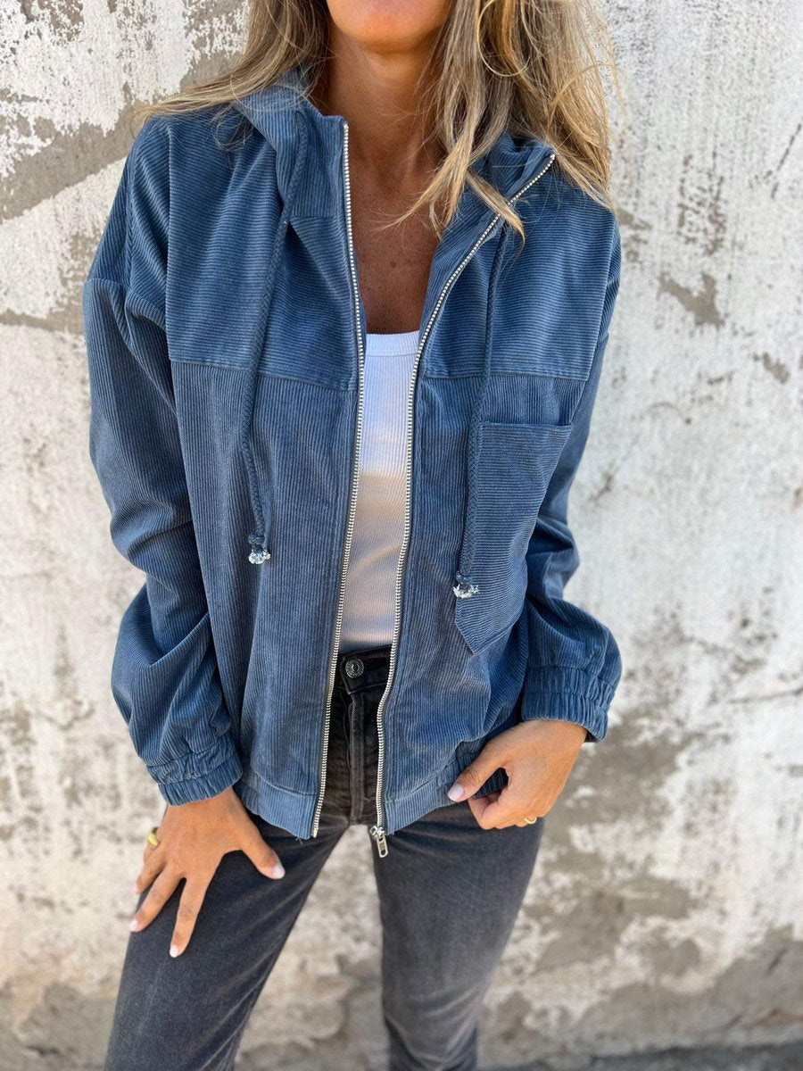 Soviqa® | Ribbed Zip-Up Hooded Jacket