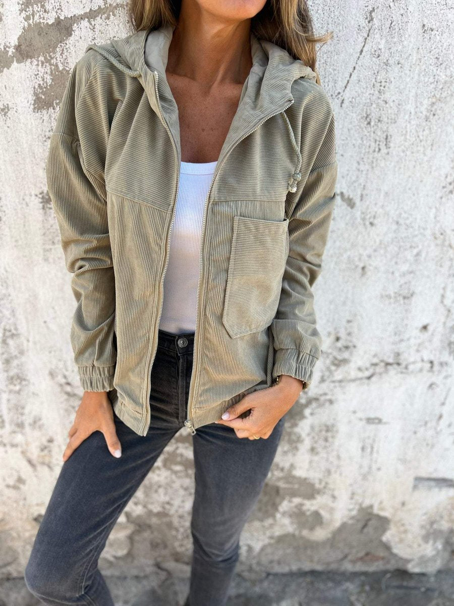Soviqa® | Ribbed Zip-Up Hooded Jacket