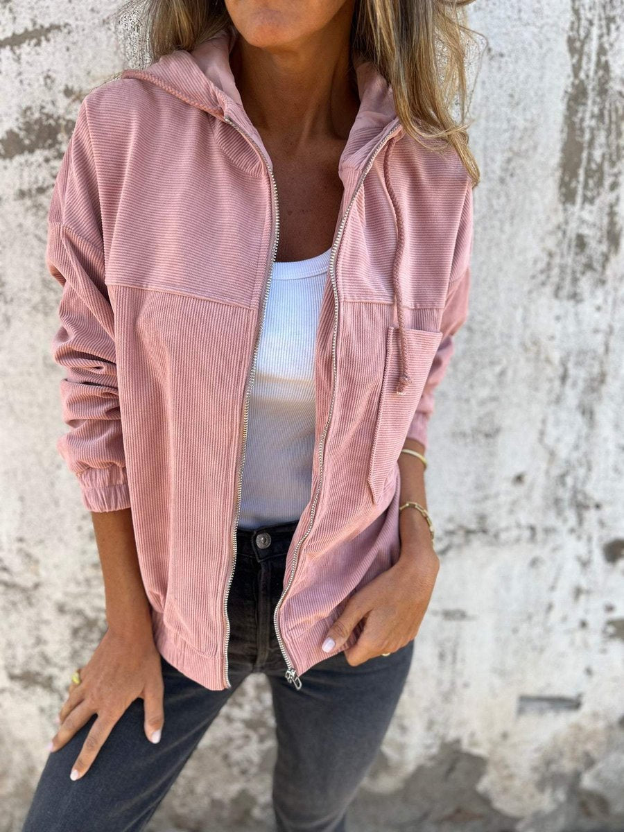 Soviqa® | Ribbed Zip-Up Hooded Jacket