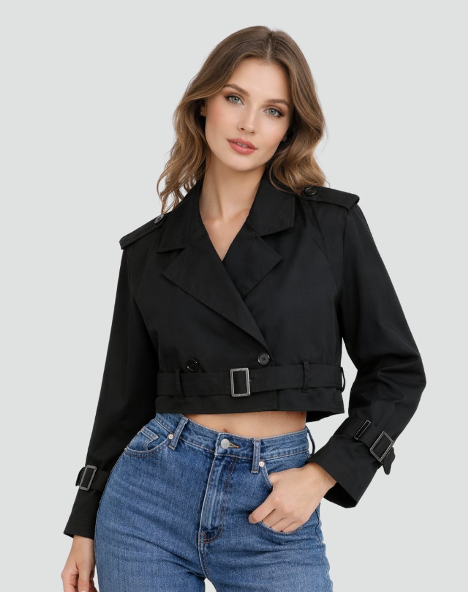 Soviqa® | Cropped Belted Trench Coat
